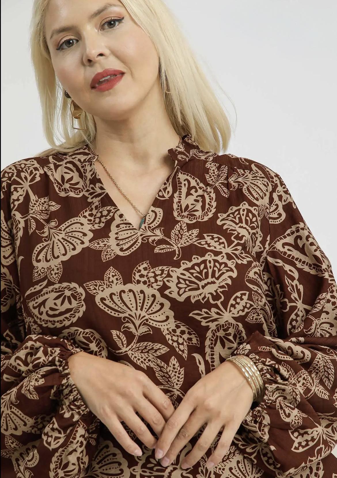 Brown Abstract Print Blouse