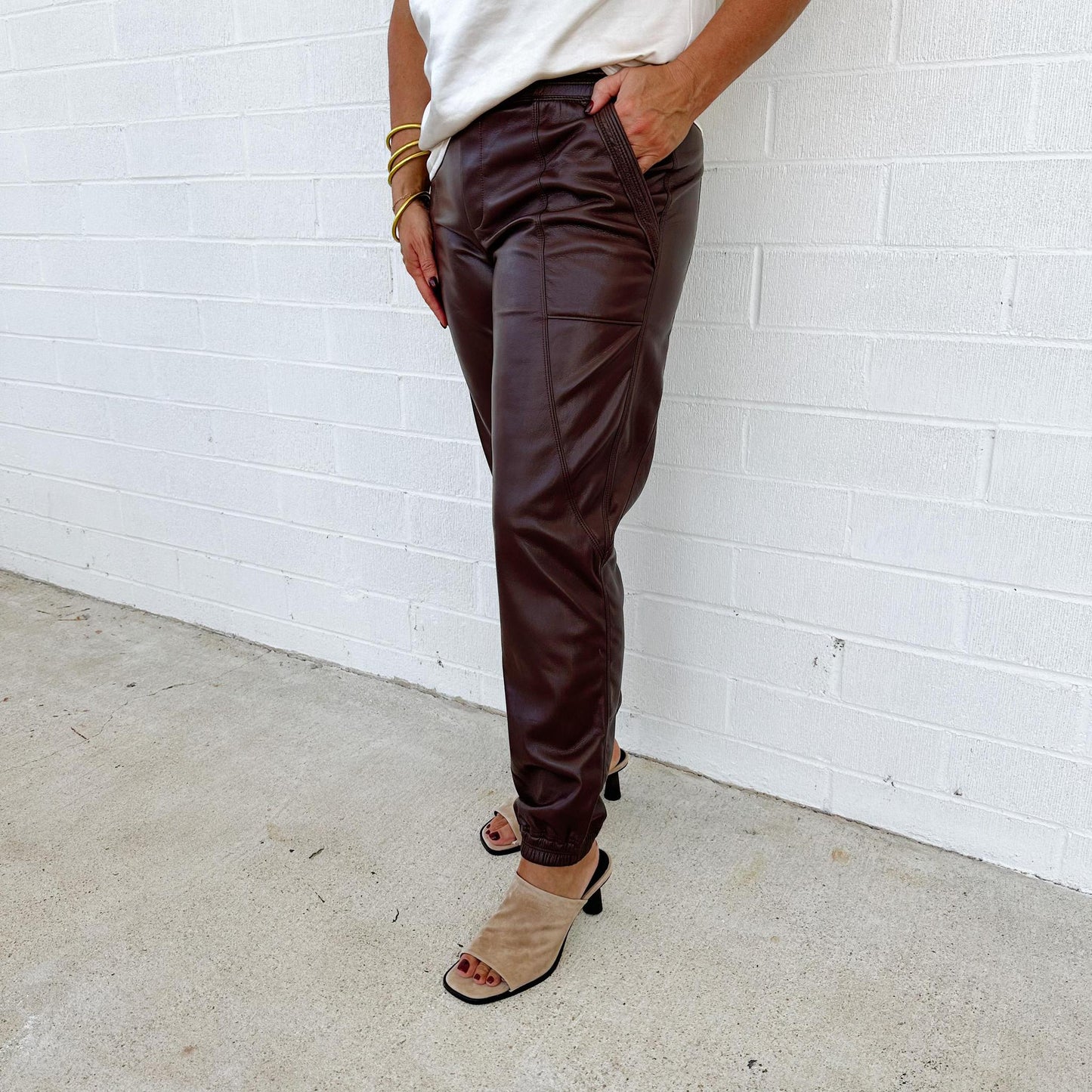 Kaja Chocolate Leather Joggers