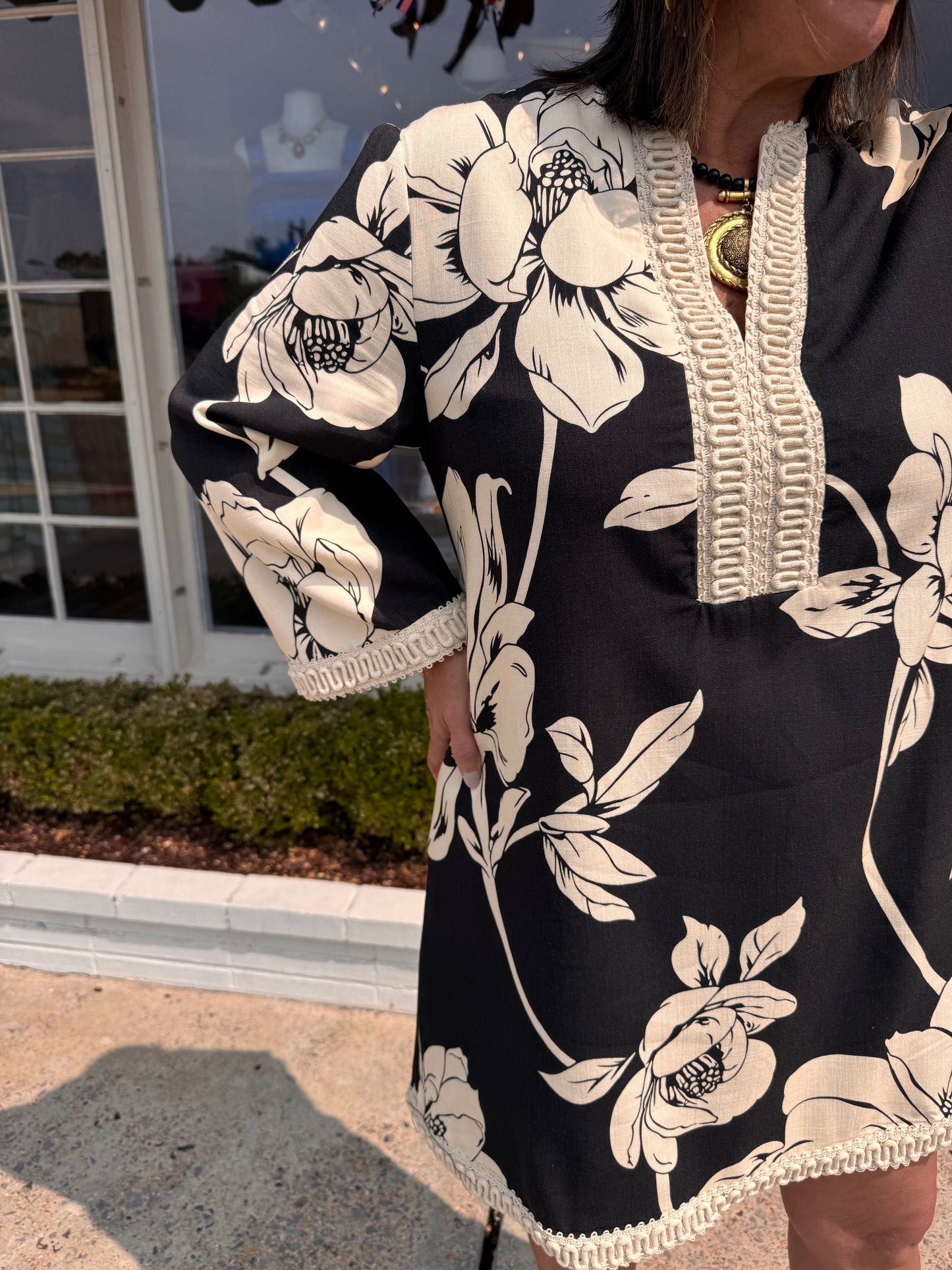 Tuscan Florals Linen Mini Dress