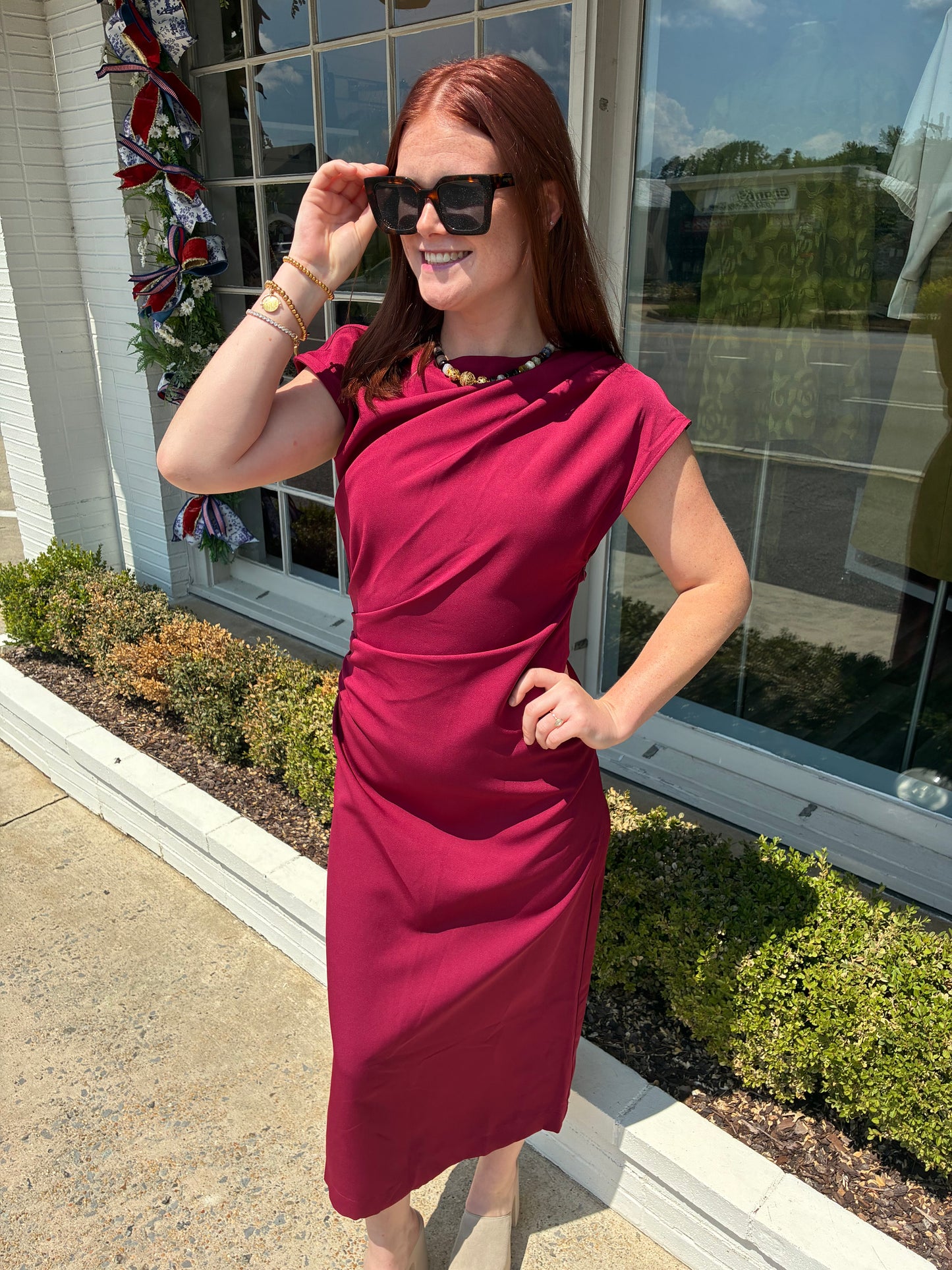 Asymmetric Midi Dress- Burgundy