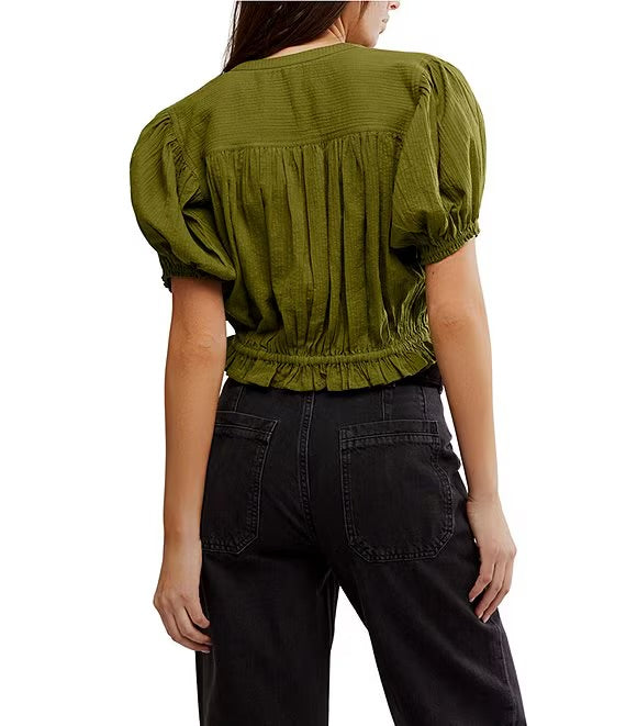 Free People Little Cloud Shirt- Moss