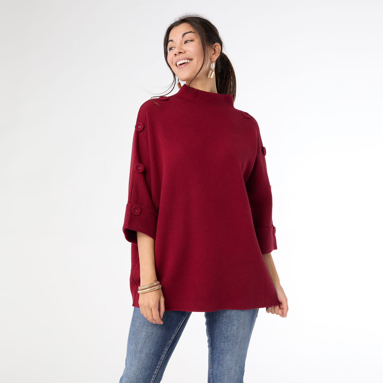 Button Sweater Top-Redwood