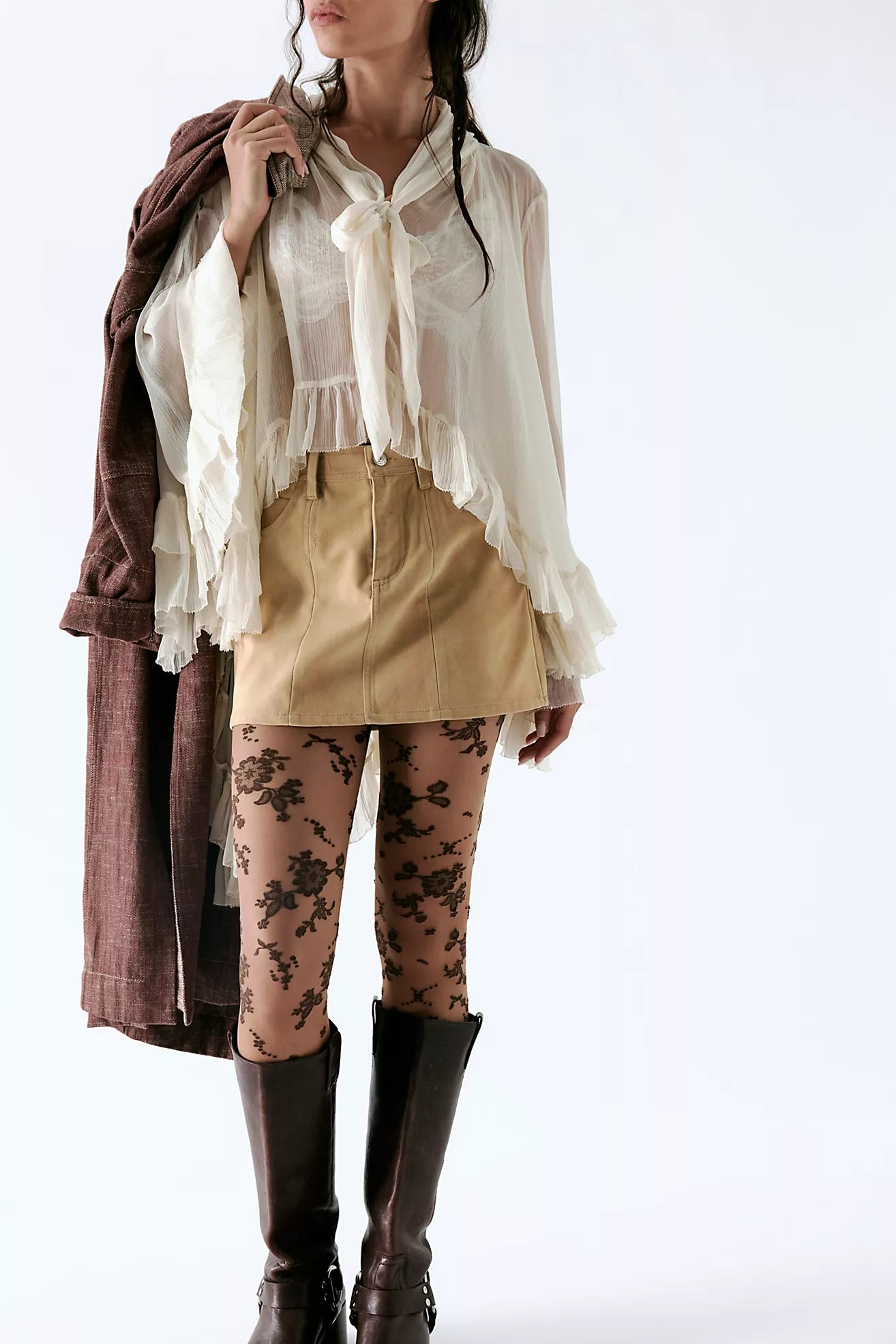 Free People Flocked Floral Tight- Espresso Combo