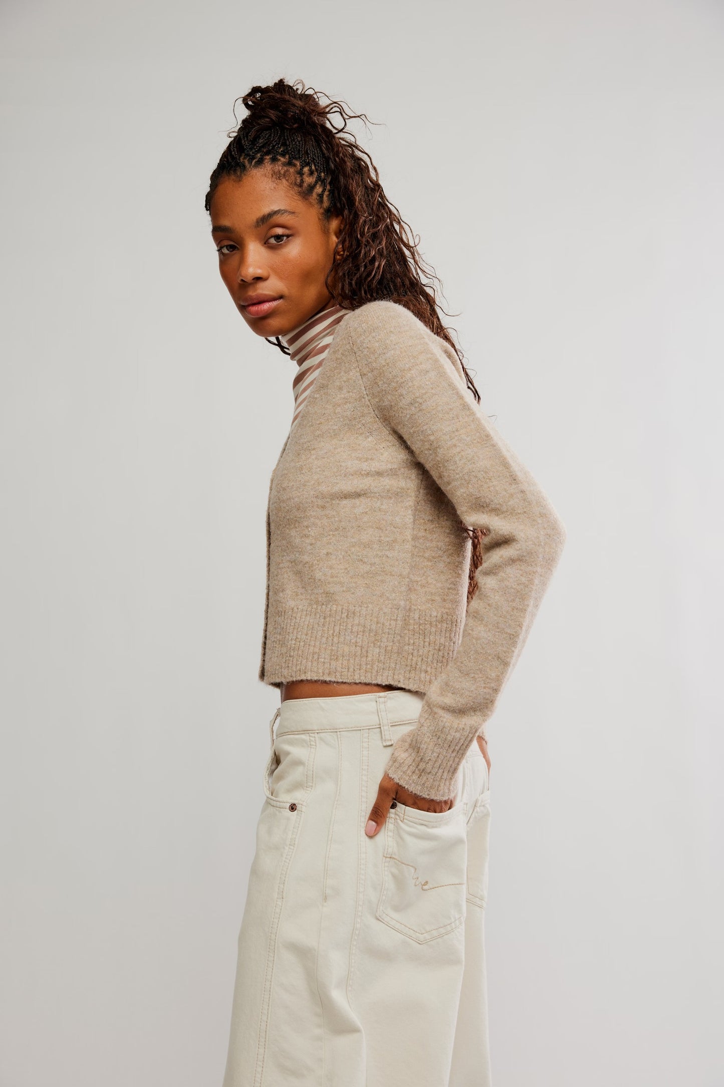 Free People School Girl Cardi- Feather Grey