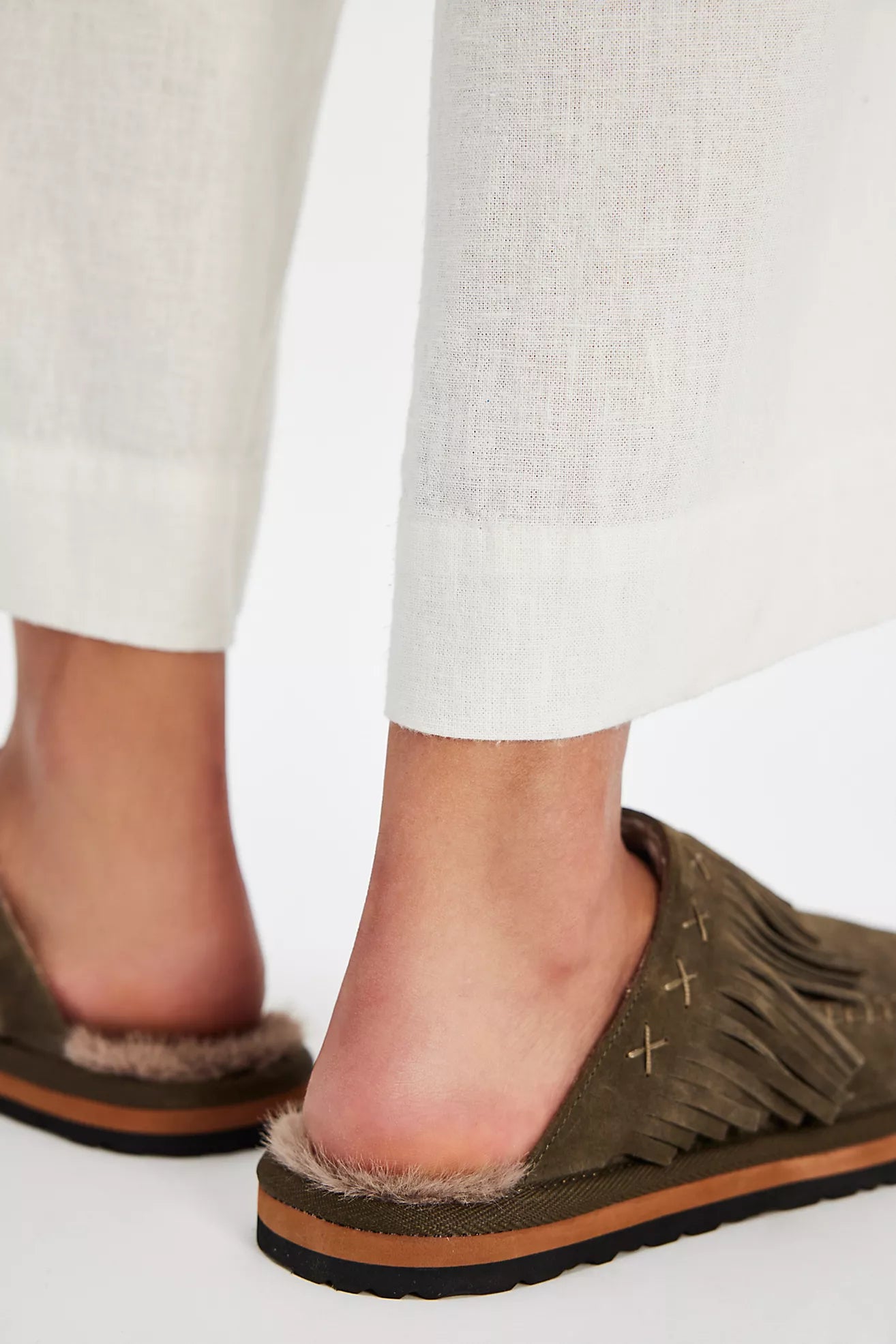 Free People Fallon Fringe Mule- Olive Suede