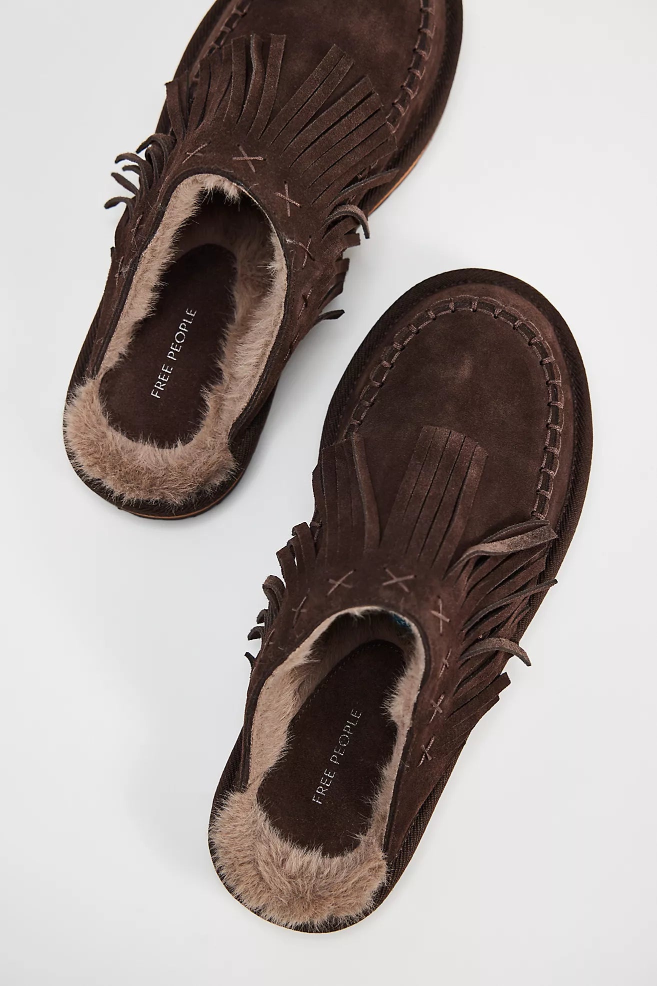Free People Fallon Fringe Mule- Chocolate Suede