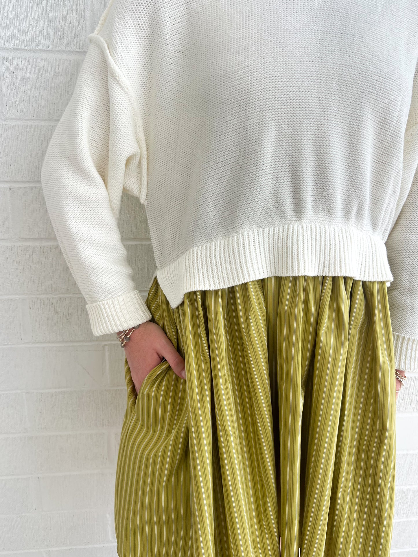 Olive Stripe Two-Fer Dress