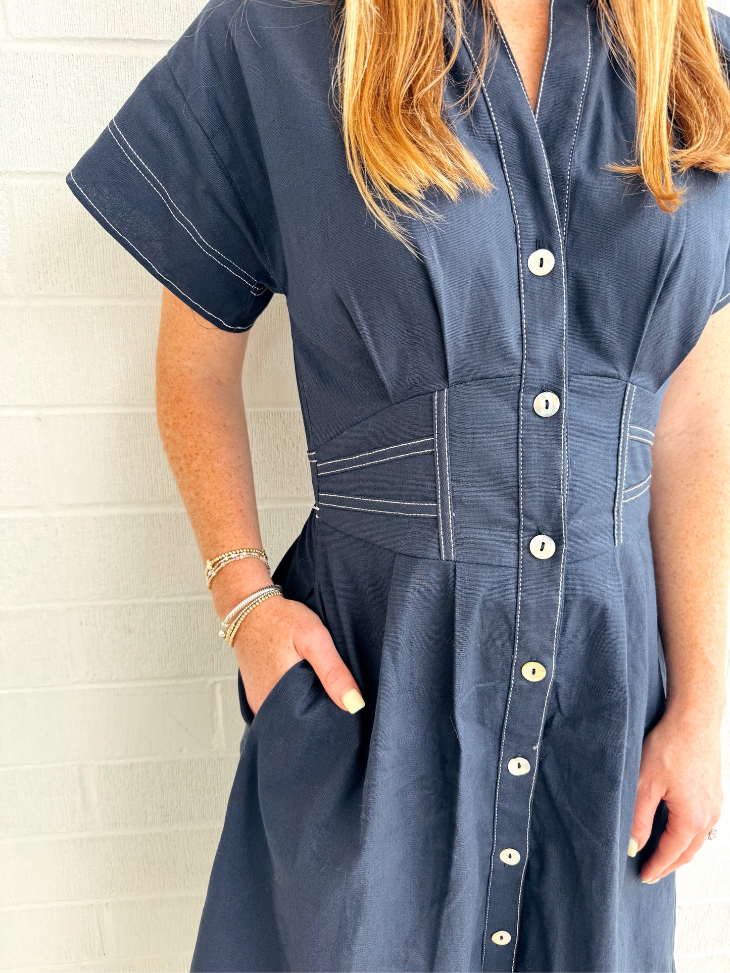 Button Up Navy Dress