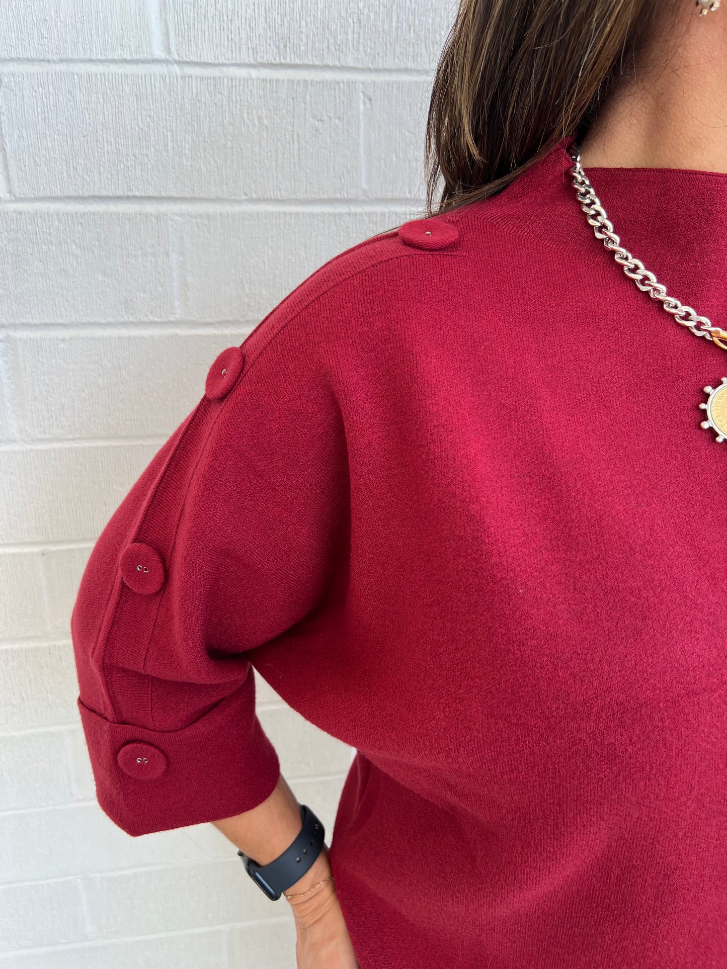 Button Sweater Top-Redwood