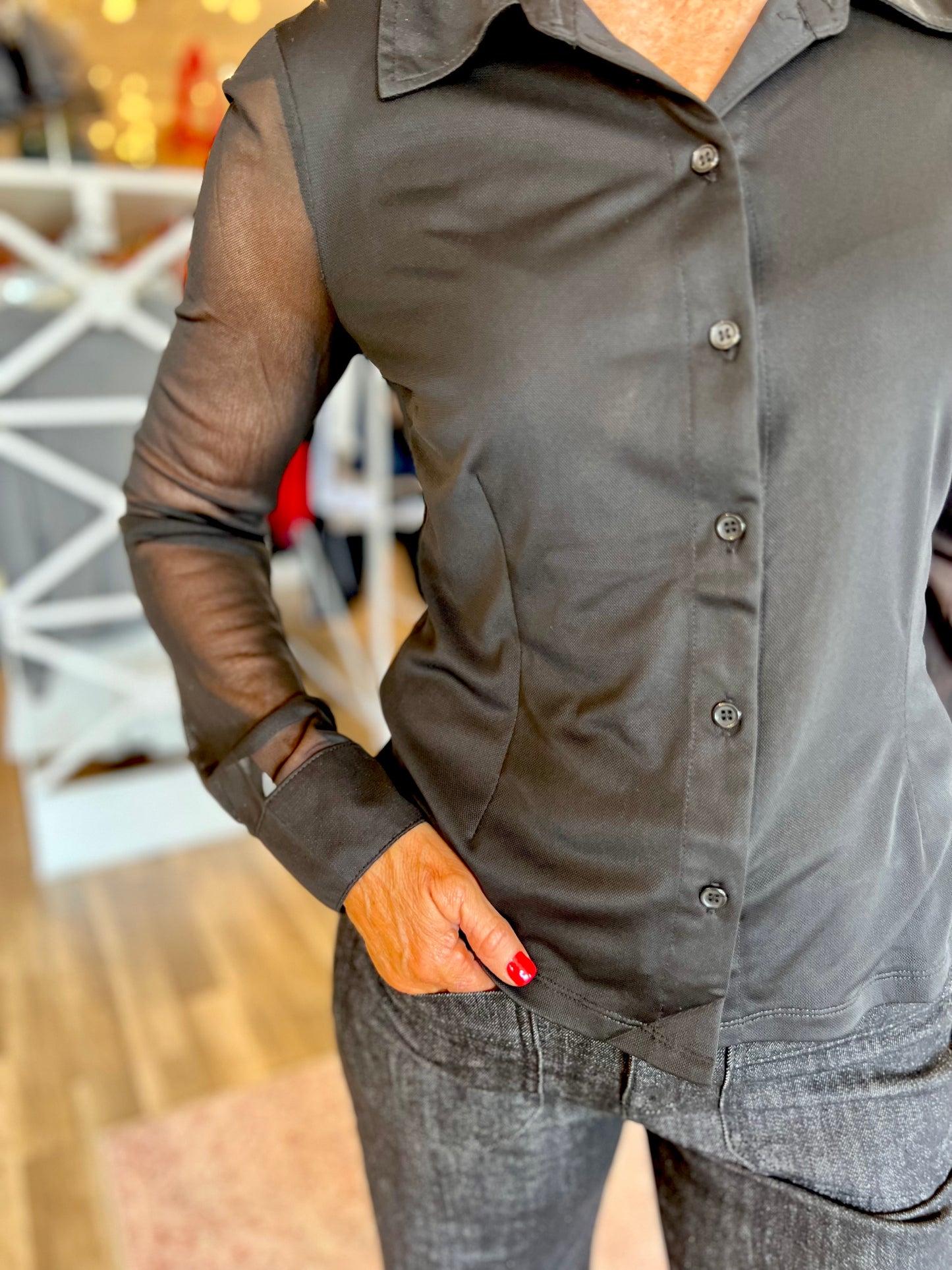 Mesh Button Down- Black