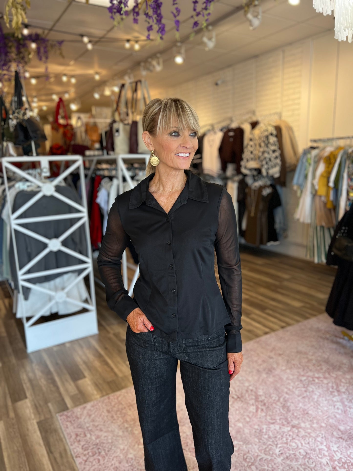 Mesh Button Down- Black