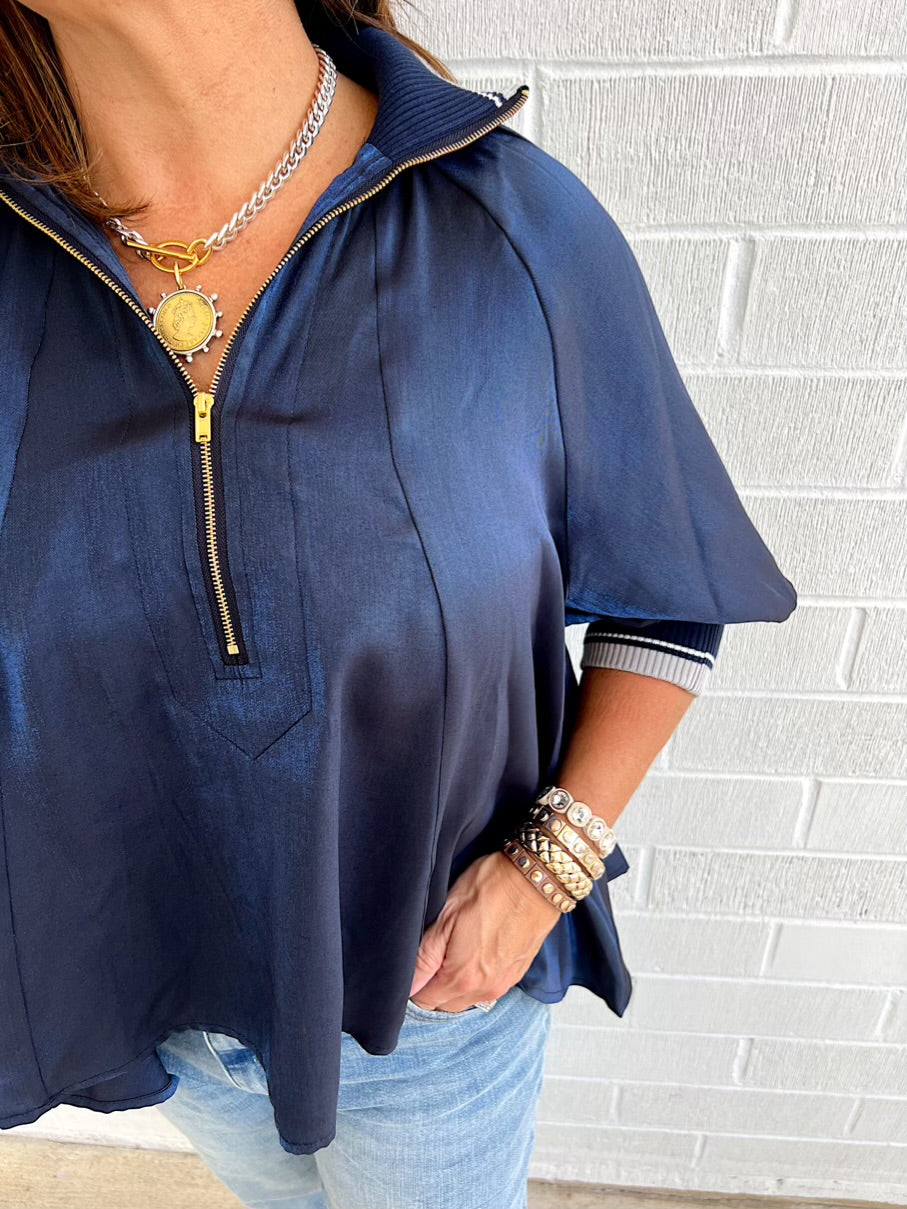 Zip Collar Swing Top-Navy