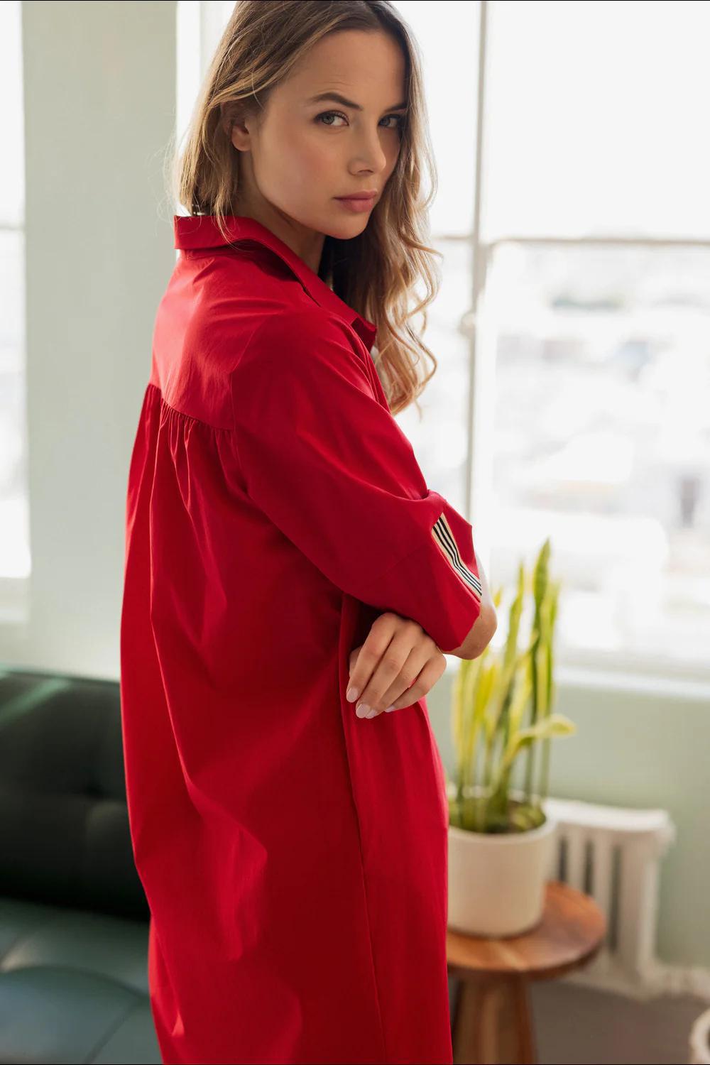 Woven Tunic Dress- Red