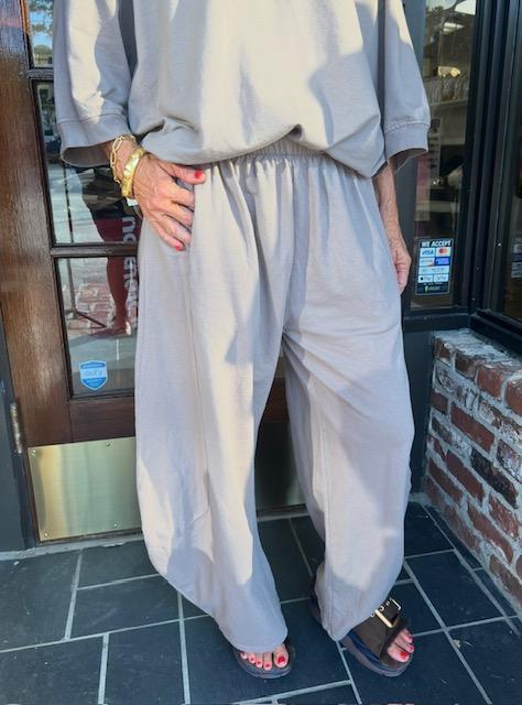 One Size Barrel Knit Pants-Taupe