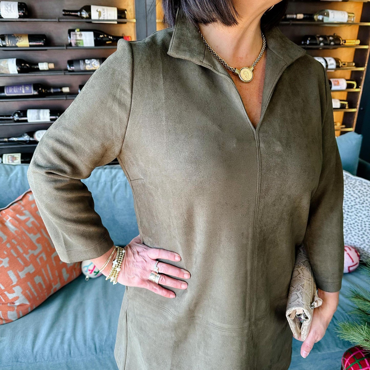 Long Sleeve Suede Dress