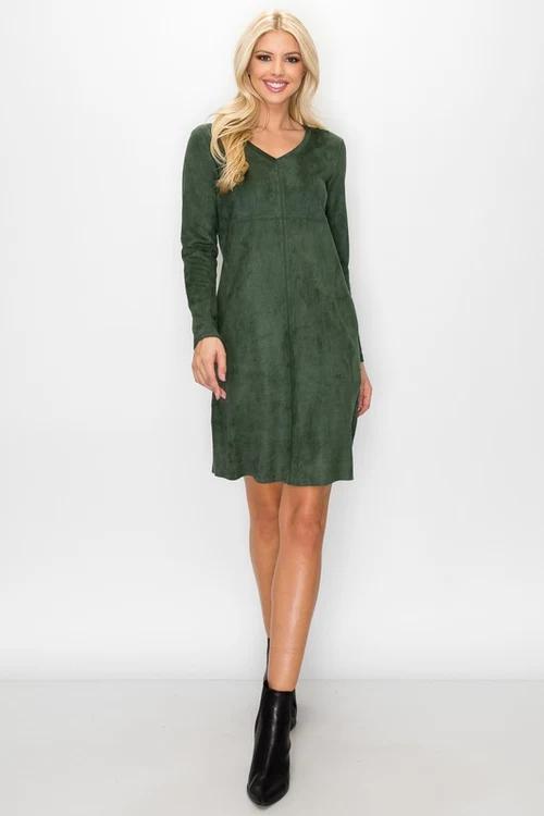 Aurora Suede Dress- Hunter Green