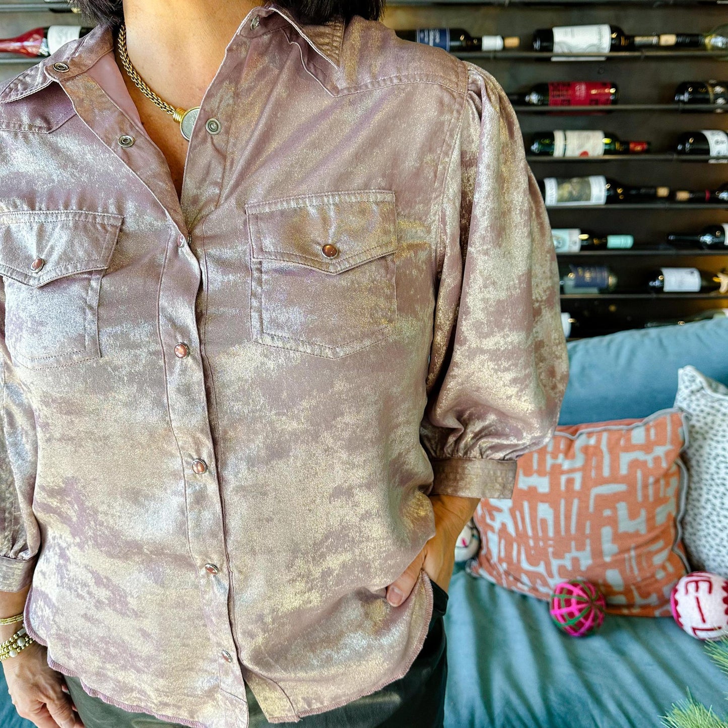 Metallic Snap Shirt