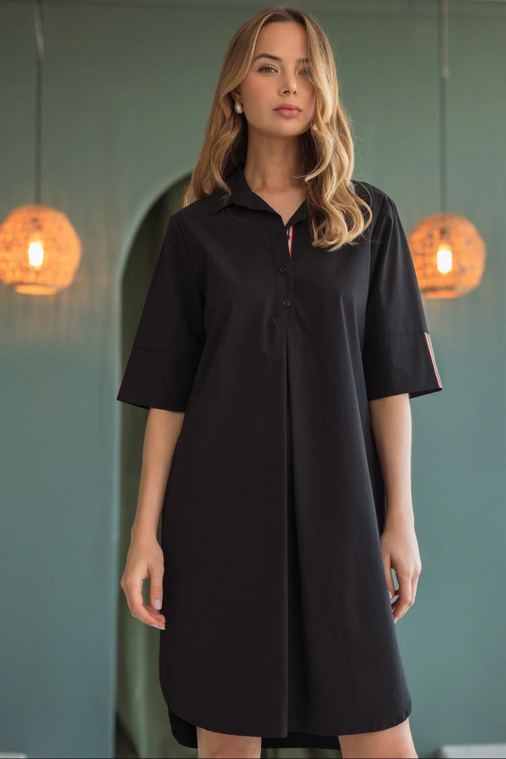 Woven Tunic Dress- Black