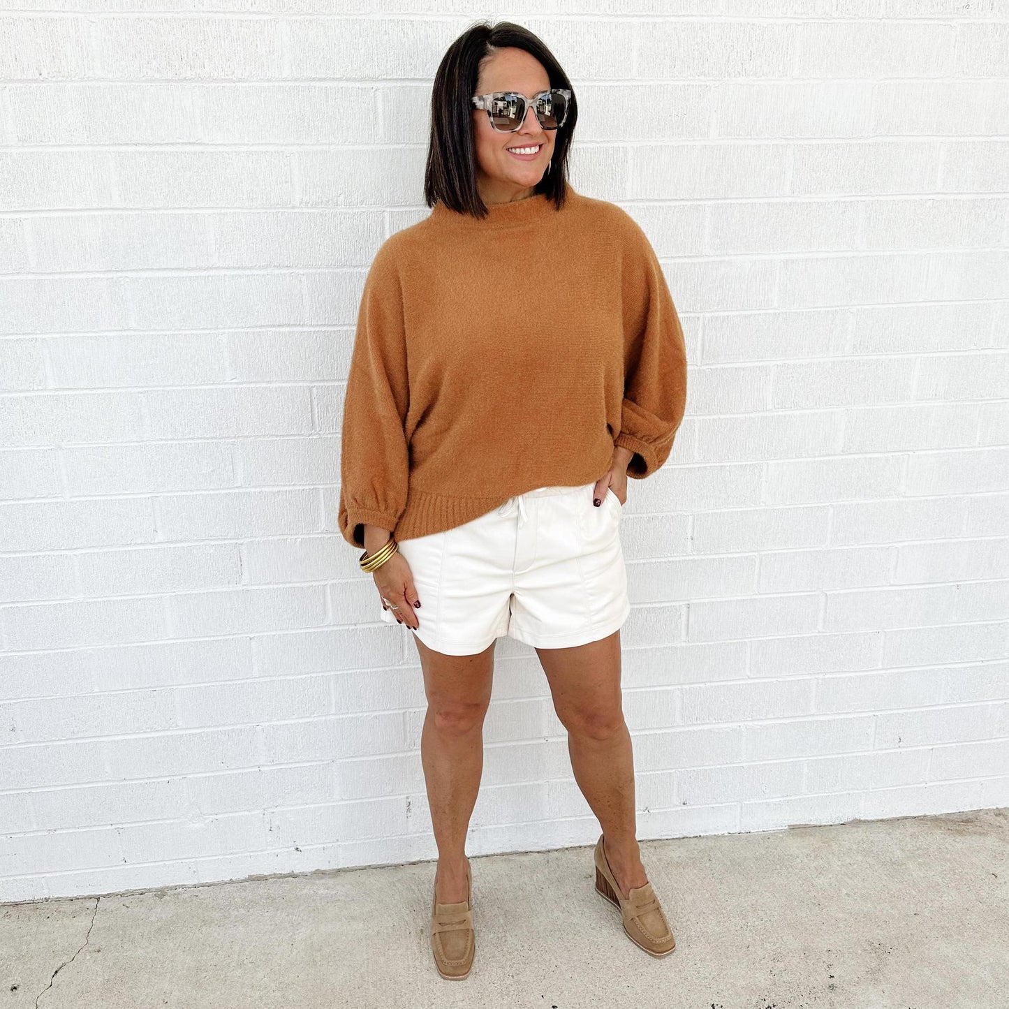 Sonny Cream Leather Shorts