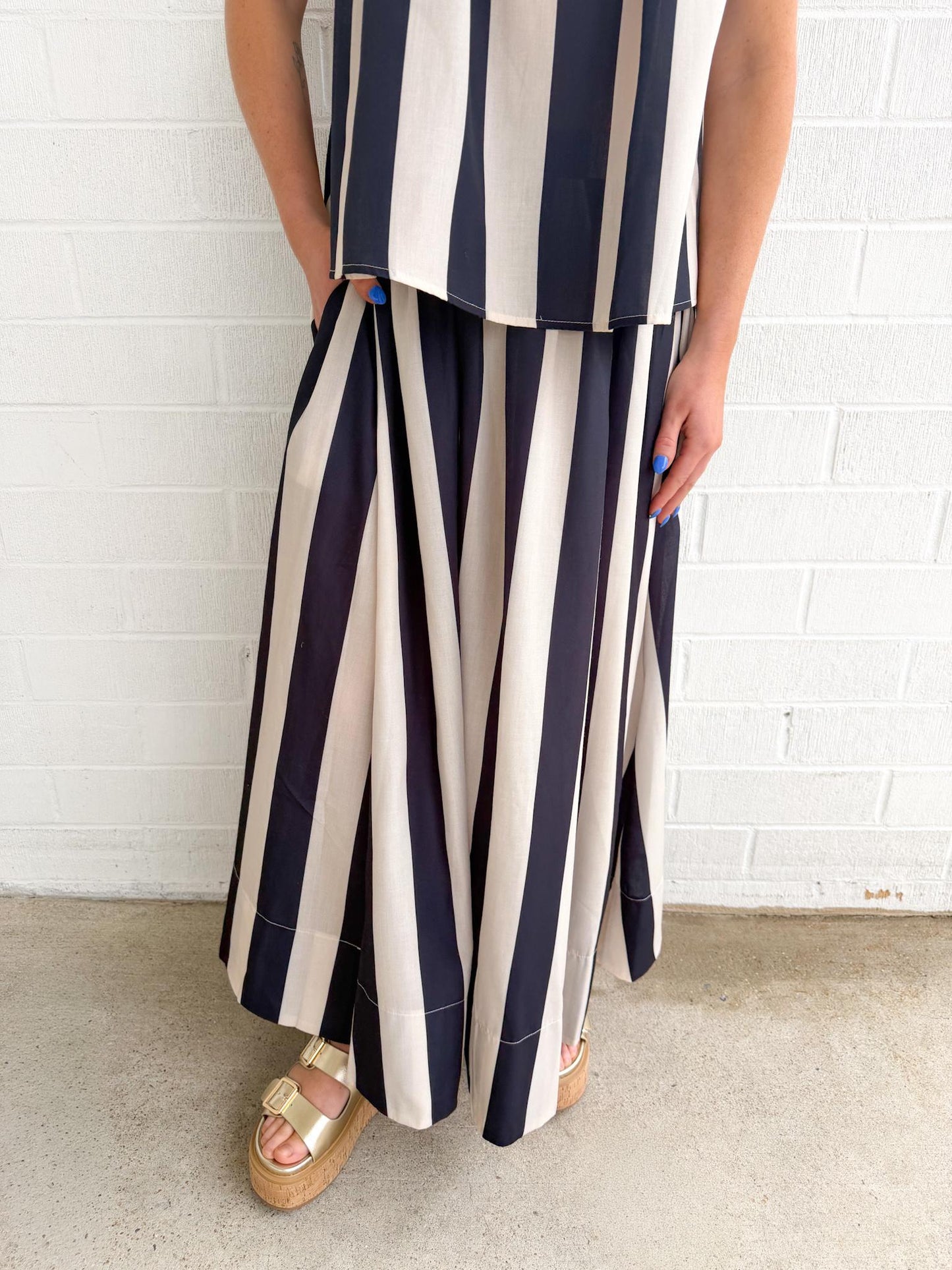 Stripe Flare Maxi Skirt