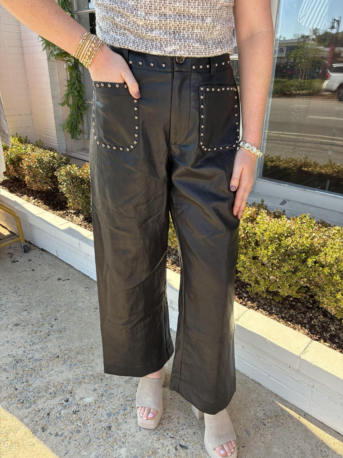 Studded Leather Pant- Black