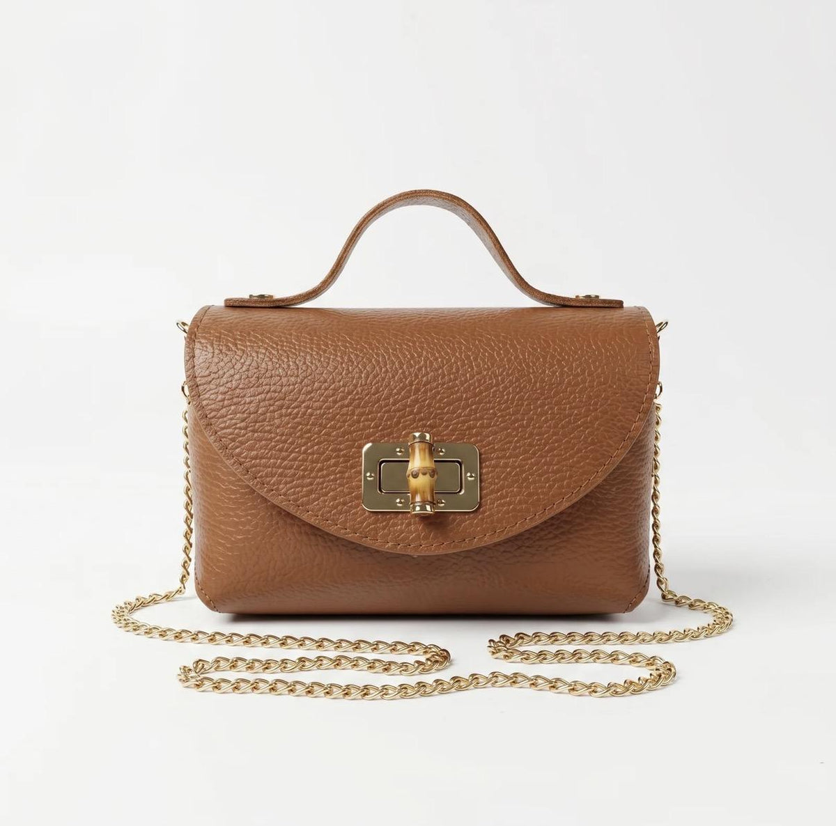 Leather Mini Handbag-Camel