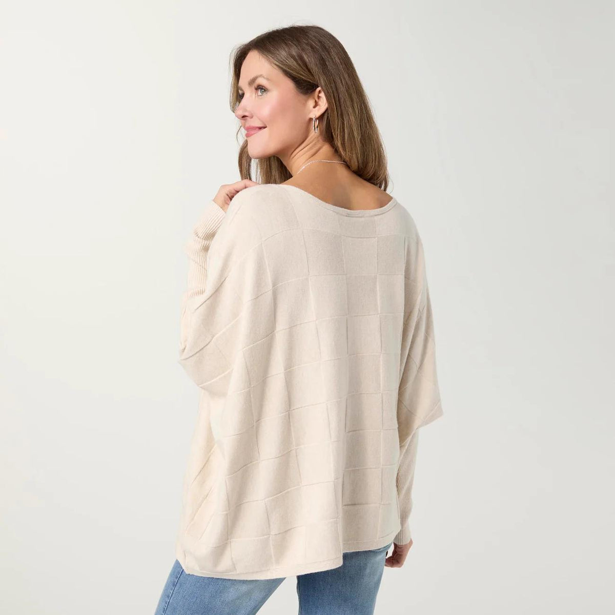 Textured Knit Poncho- Oatmeal