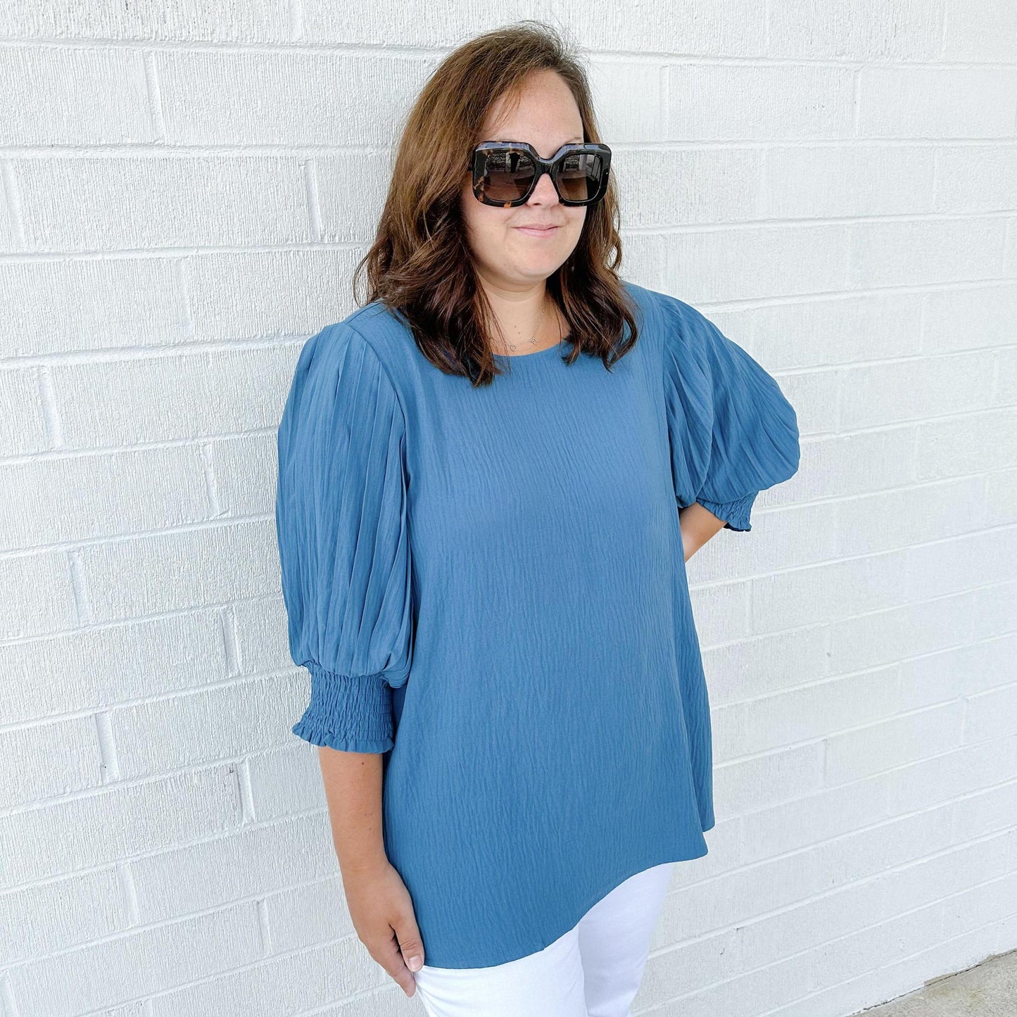 Pleated Sleeve Top Teal