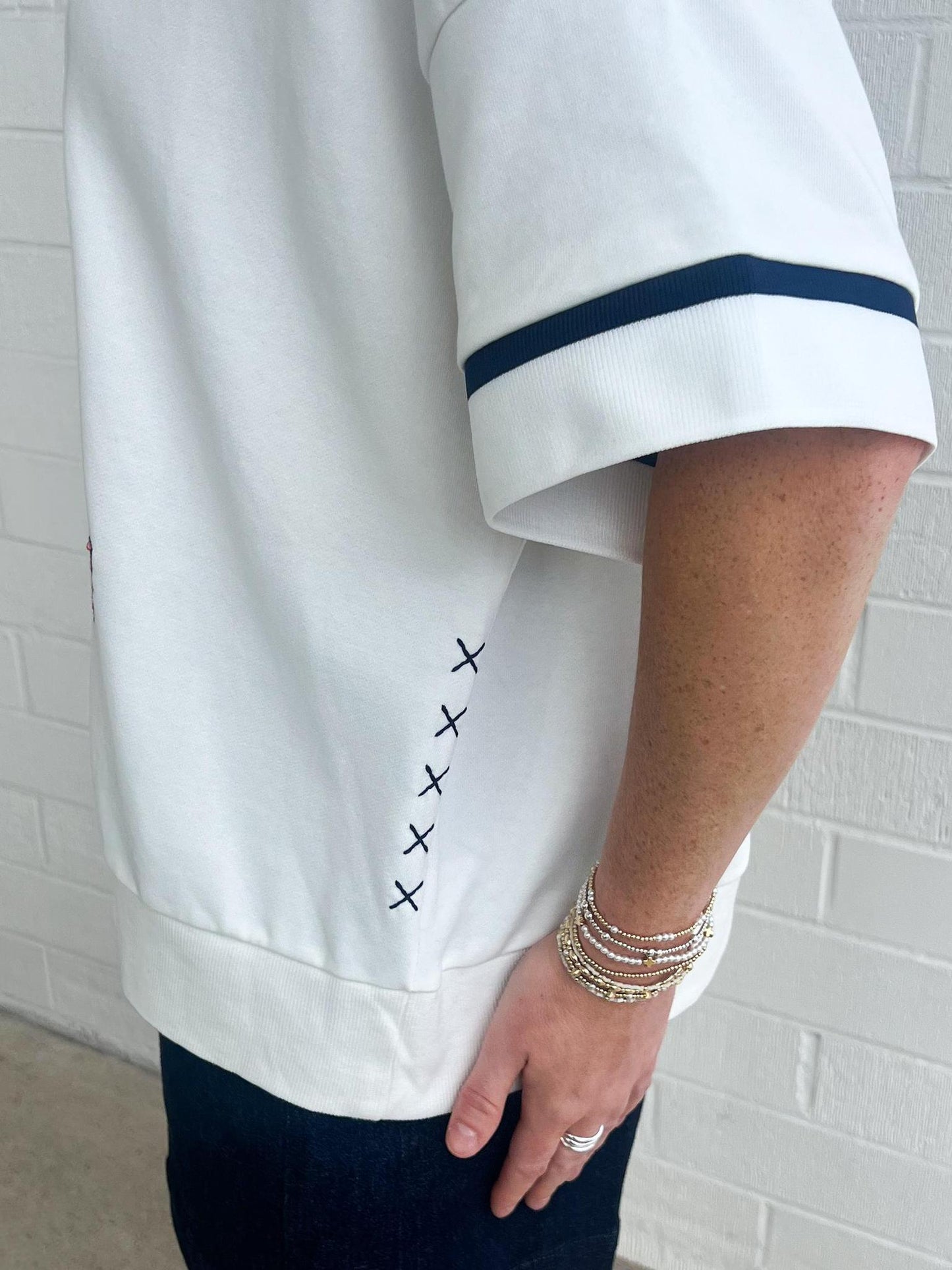 White Game Day Sweatshirt-Navy