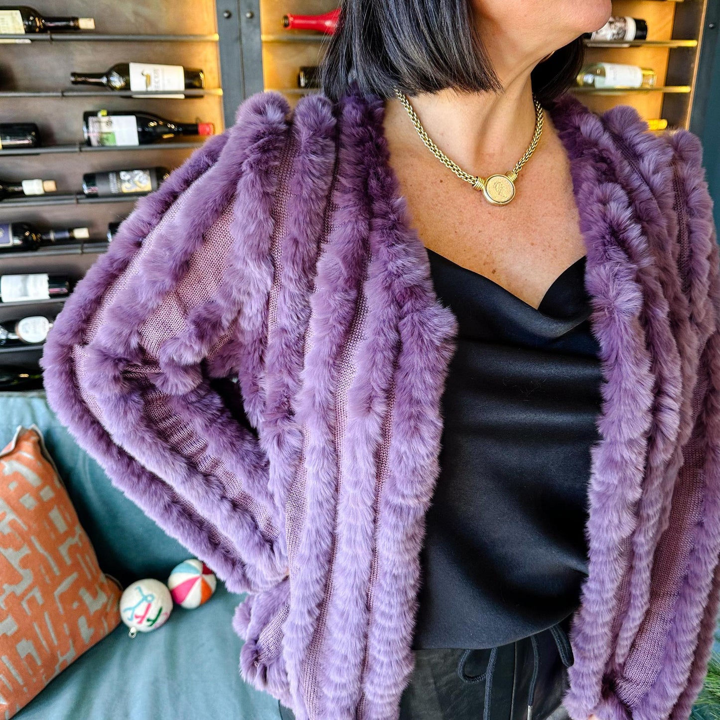 Fur Sweater Jacket-Purple