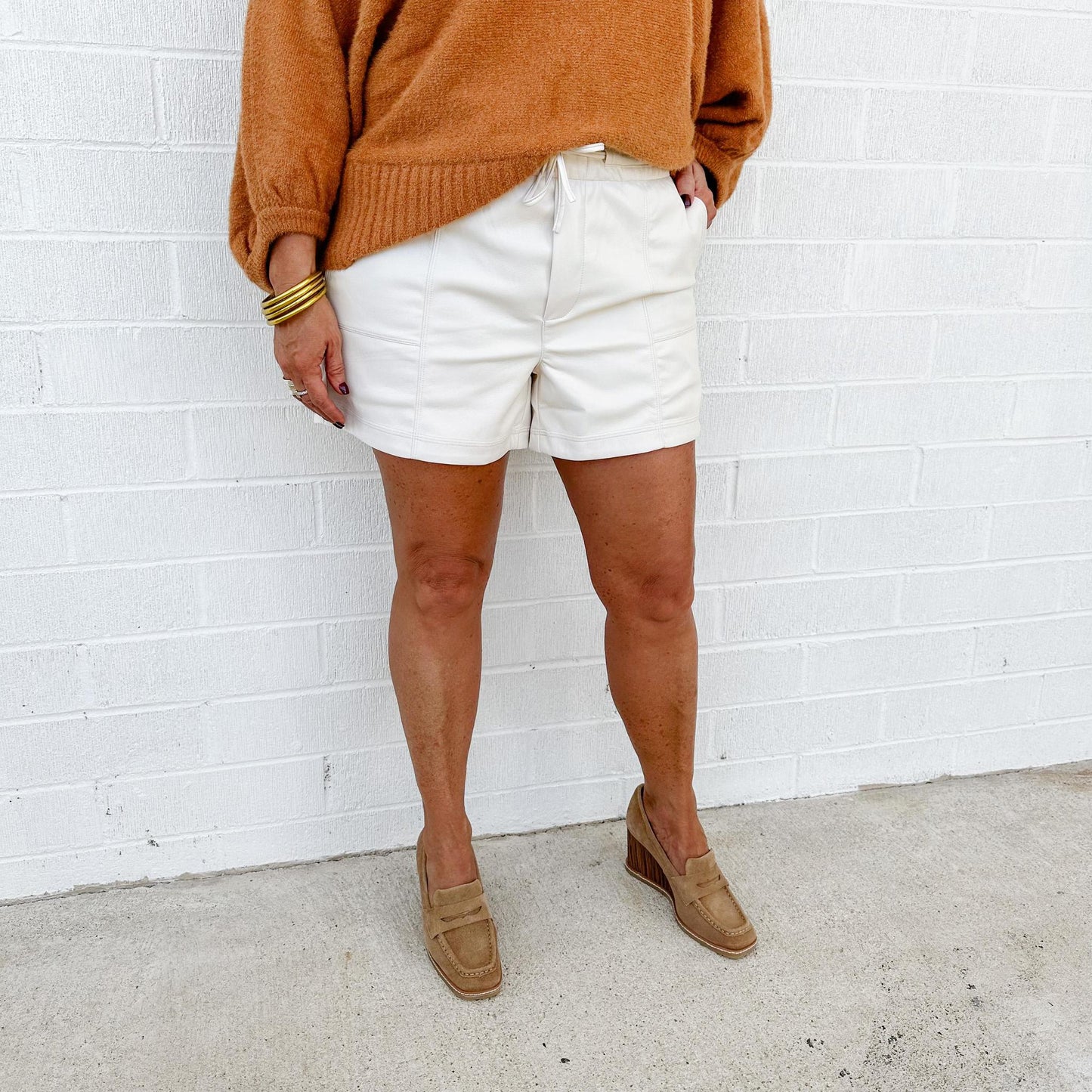 Sonny Cream Leather Shorts