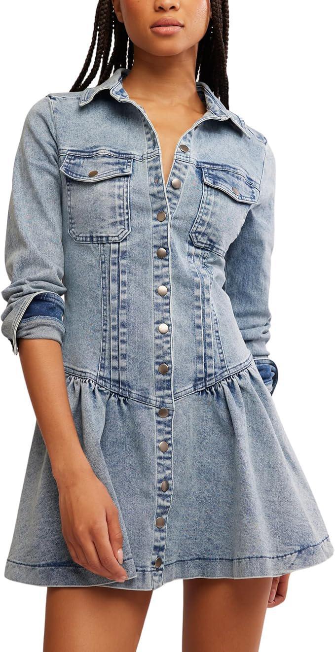 Free PEOPLE ROADHOUSE MINI DENIM DRESS SMALL Free PEOPLE ROADHOUSE MINI DENIM DRESS SMALL