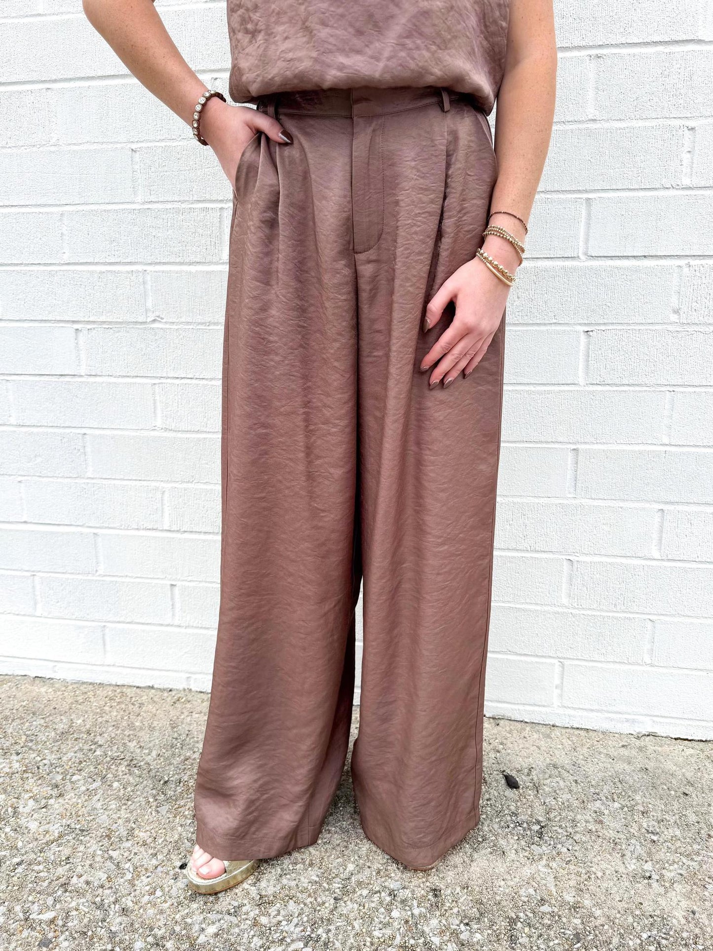 High Waist Wide Pant- Mocha