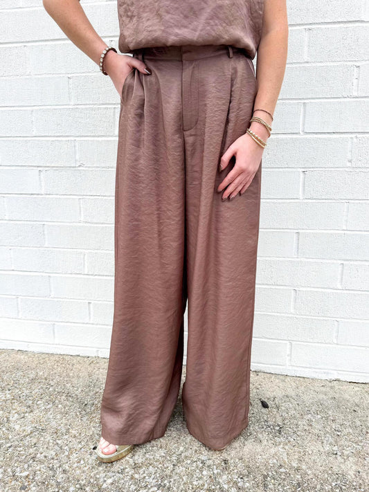 High Waist Wide Pant- Mocha