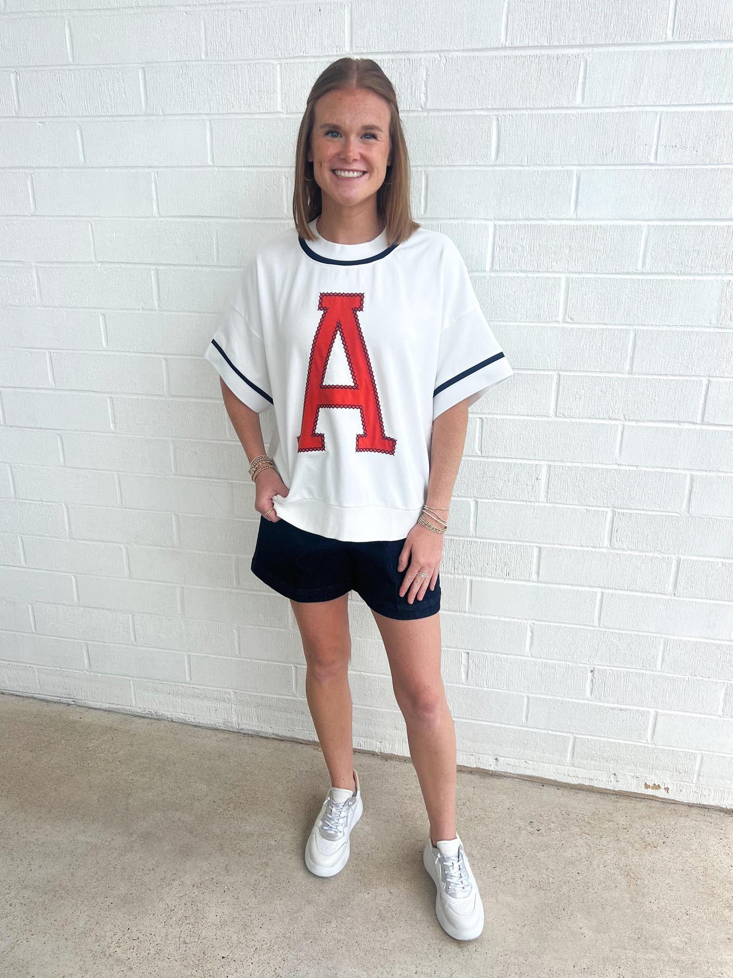 White Game Day Sweatshirt-Navy