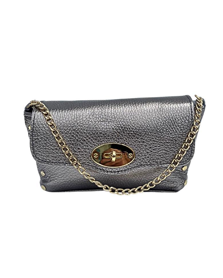 Leather Stud Handbag- Pewter