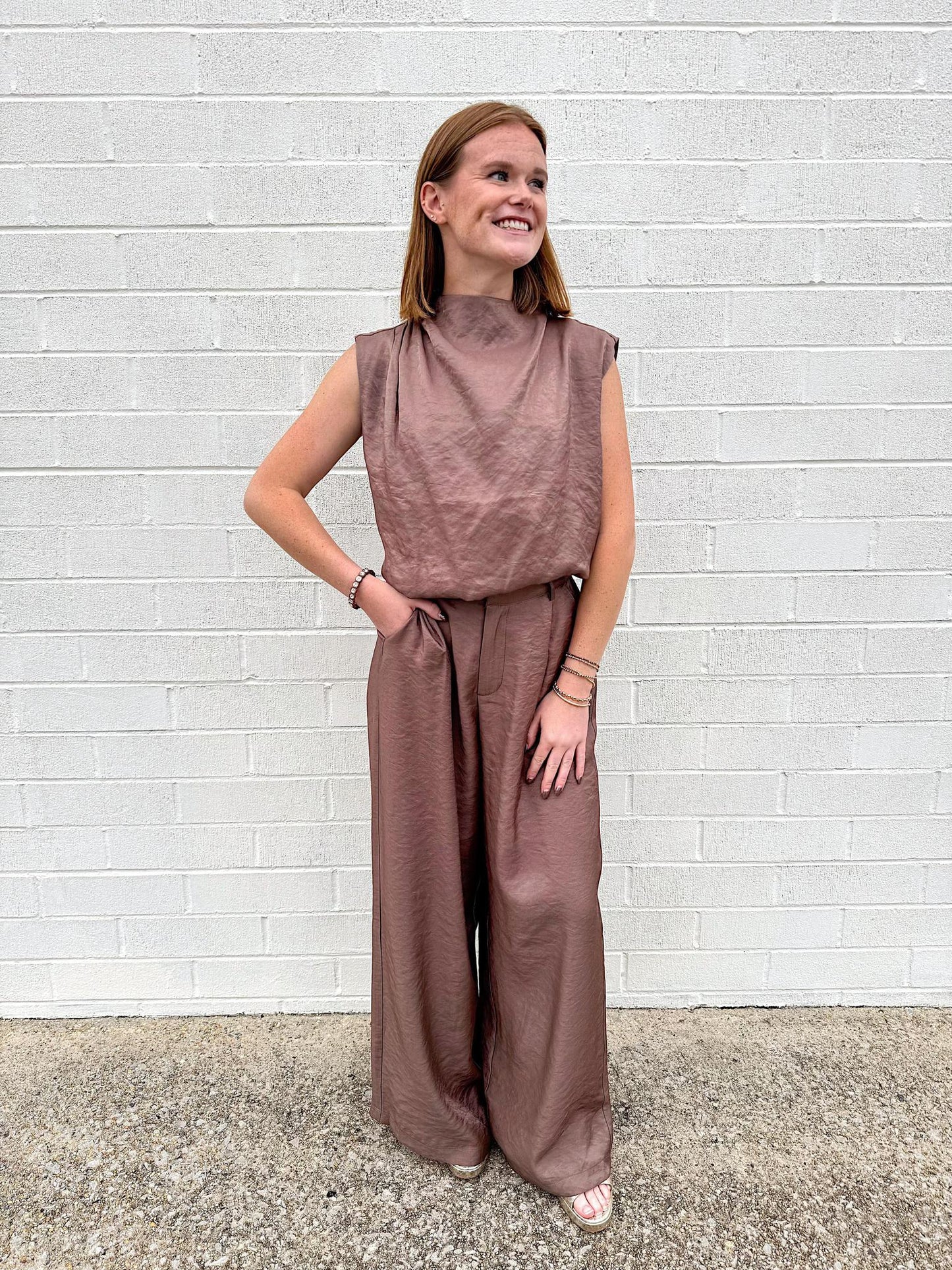 Mock Neck Bubble Top- Mocha