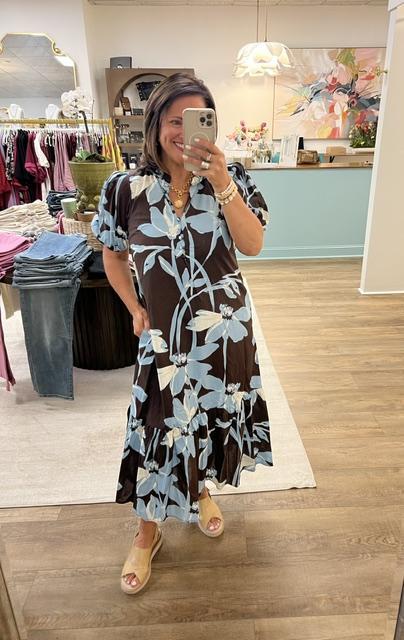 Brown Floral Midi Dress