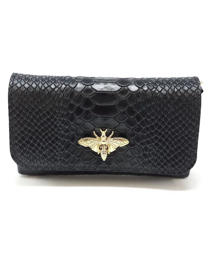 Leather Butterfly Crossbody- Black