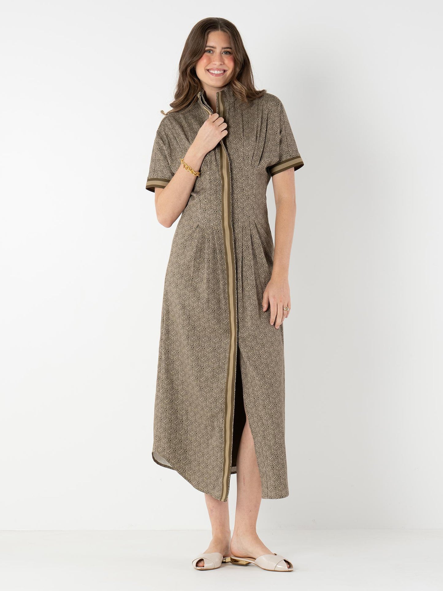 Emily McCarthy Georgia Dress- Green Tonal Monogram