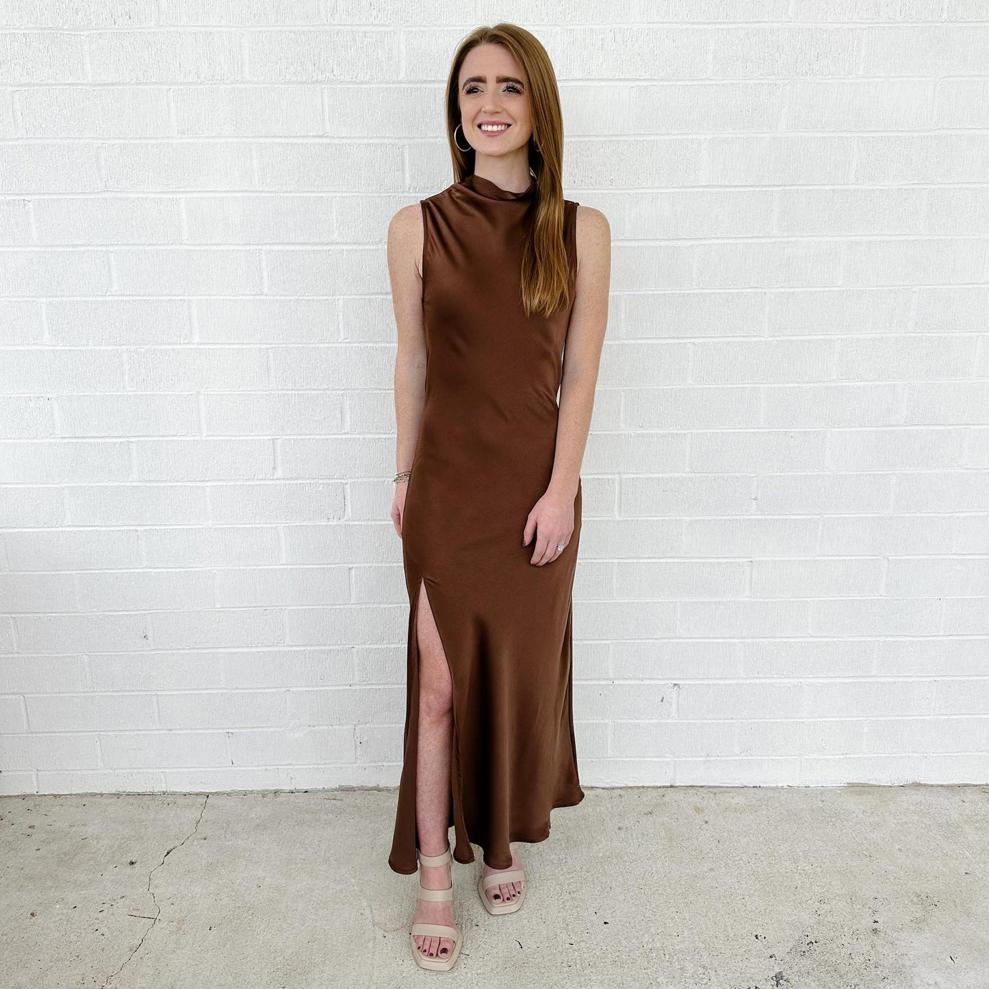 Mock Neck Slit Dress