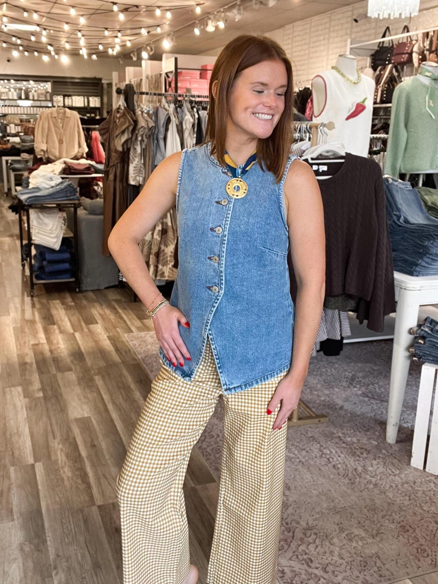 Gingham Straight Pant