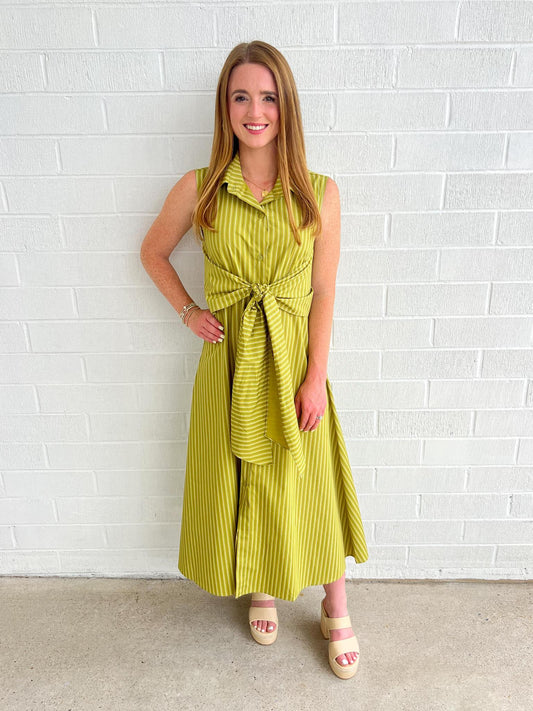 Olive Stripe Tie Shirt Dress