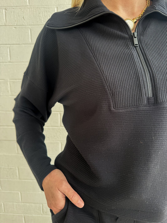 Spanx French Rib Half Zip- Blk
