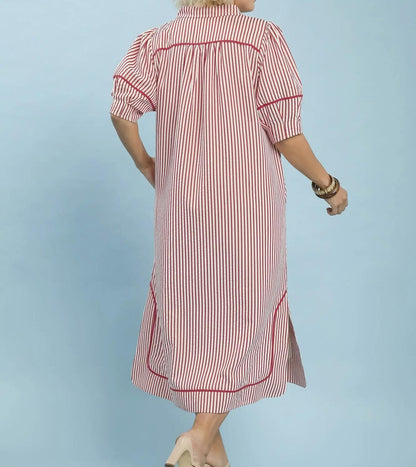 Border Stripe Dress-Pink