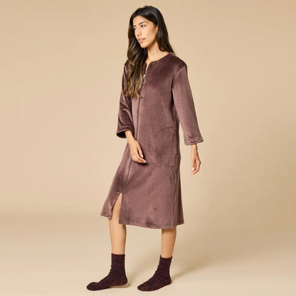 Softies Short Velvet Zip Robe- Espresso