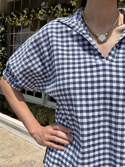 Navy Gingham Popover