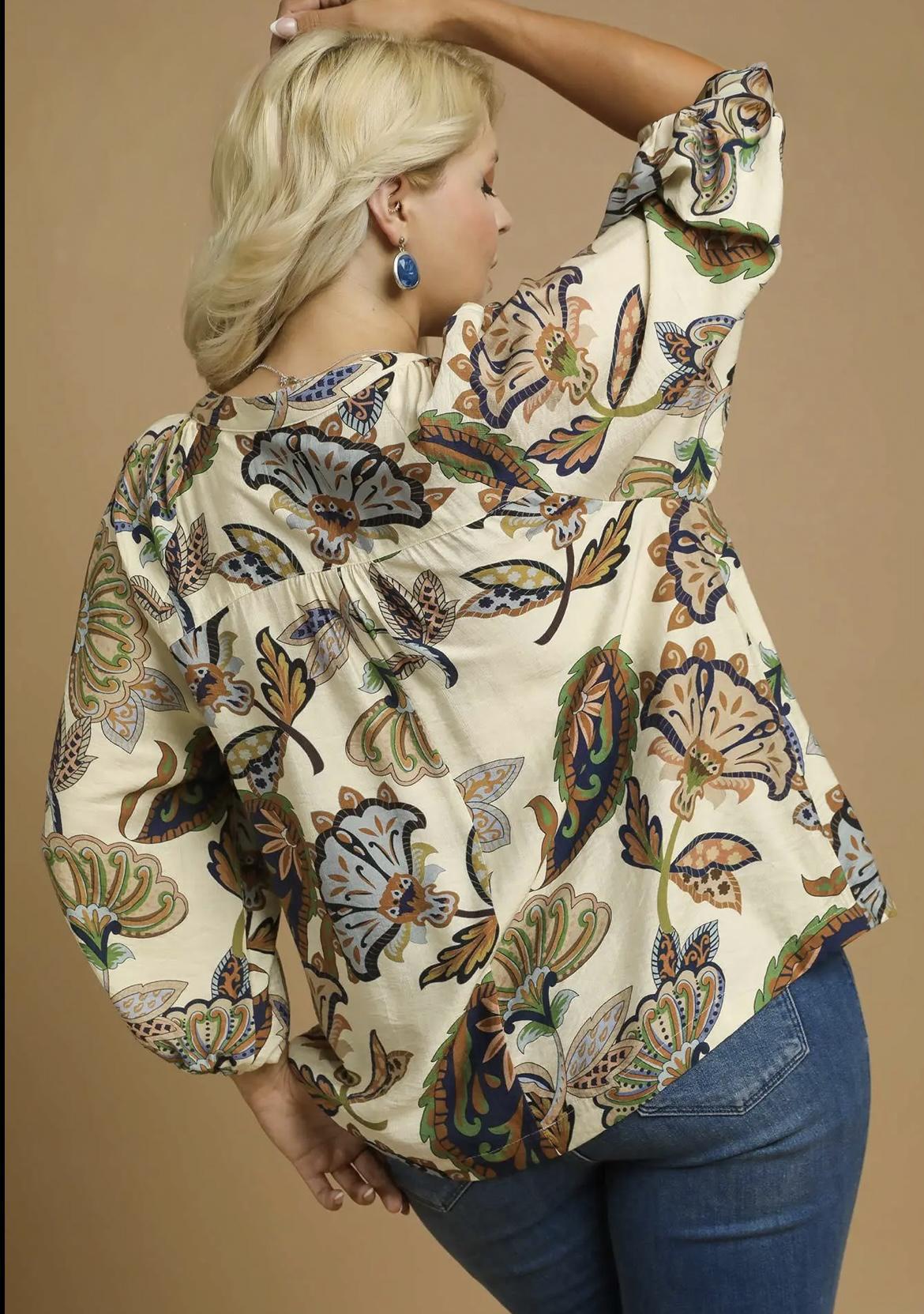 Paisley Puff Sleeve Blouse