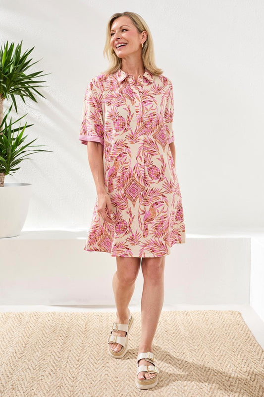 1/2 Sleeve Button Front Dress