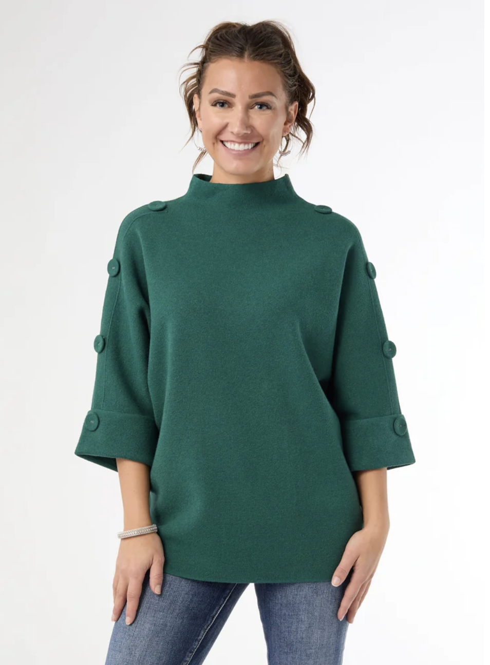 Heavenly-Luxe Funnel Neck Sweater- Green